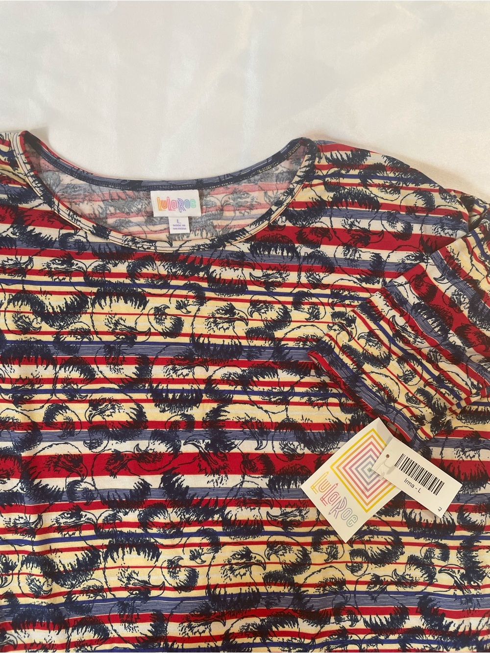 LuLaRoe Striped Eagle Tunic - Red, Navy, Cream, White - Hi-Low, NWT, Size Large